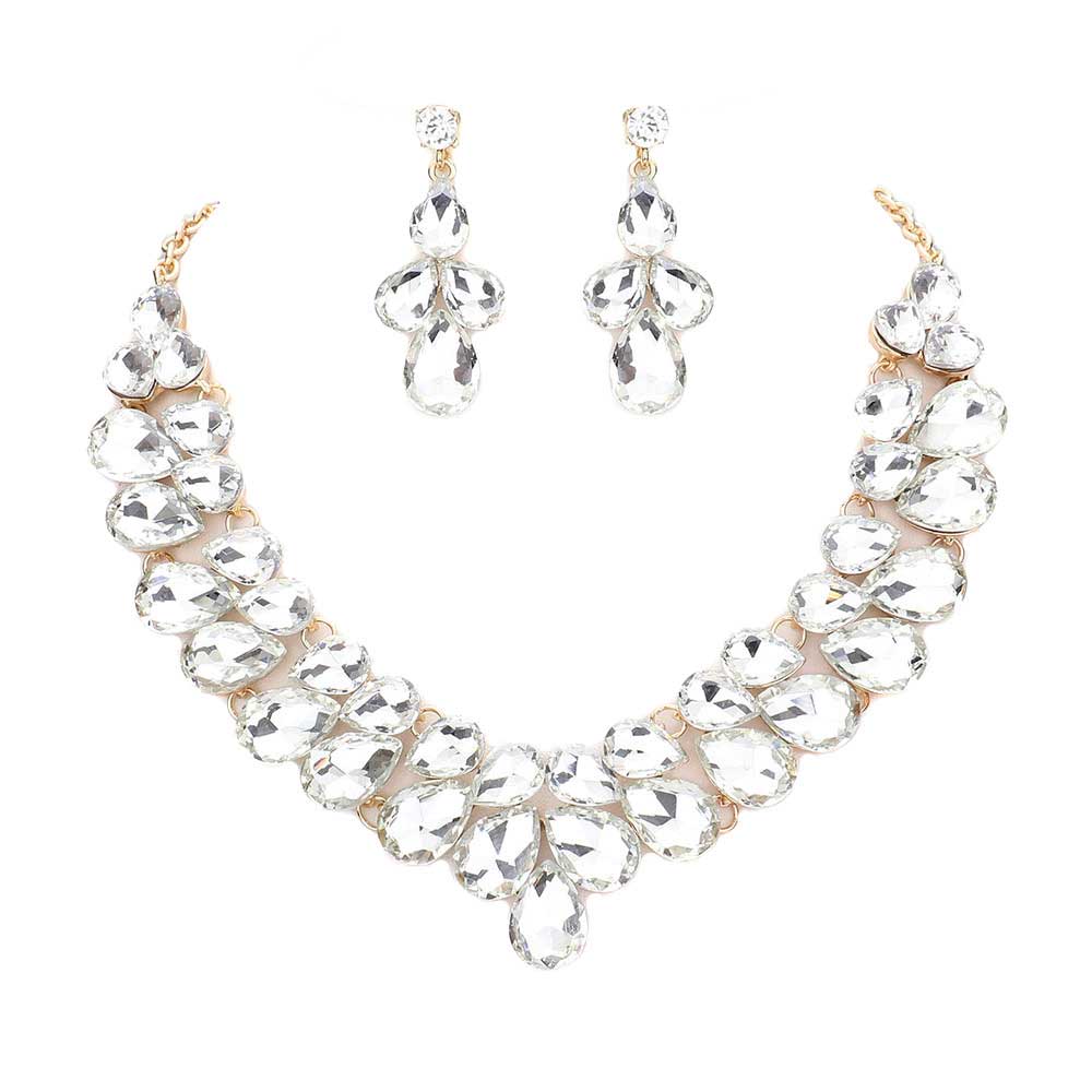 Teardrop Stone Cluster Evening Necklace