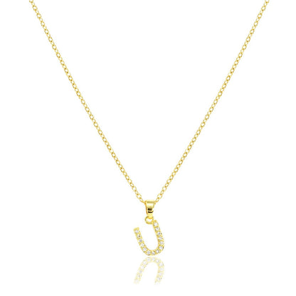 U Stainless Steel CZ Stone Paved Monogram Pendant Necklace