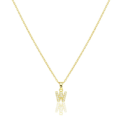 W Stainless Steel CZ Stone Paved Monogram Pendant Necklace