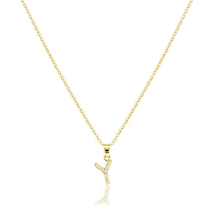 Y-Stainless Steel CZ Stone Paved Monogram Pendant Necklace