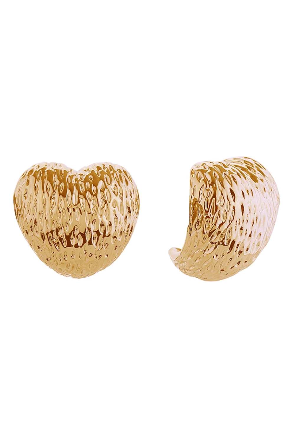 14K Textured Puff Heart Post Earring