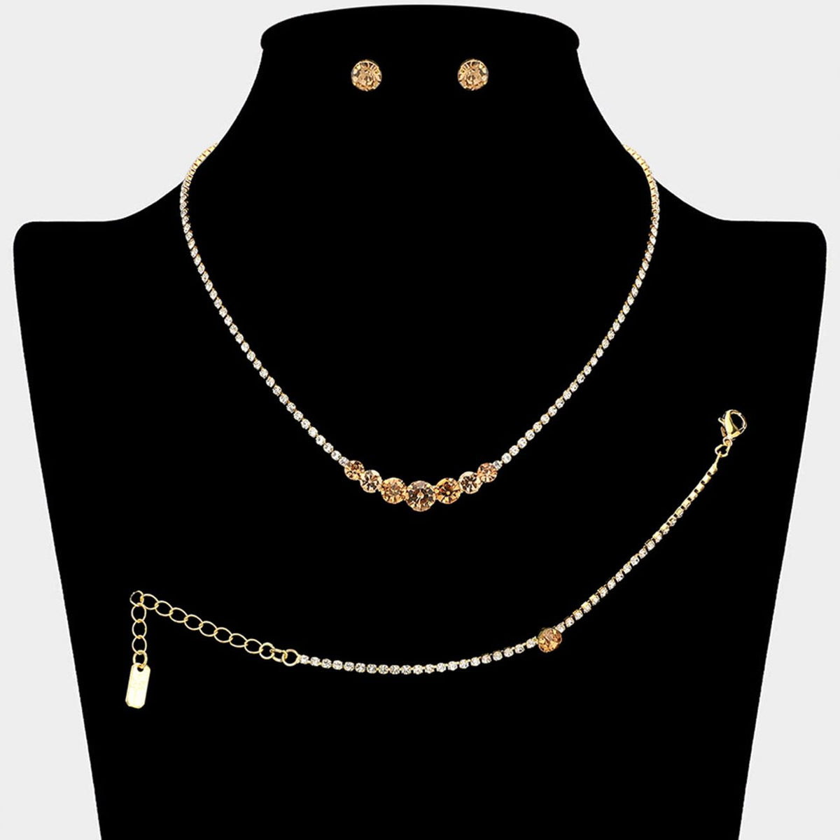 Classic Round Stone Link Rhinestone Paved Necklace