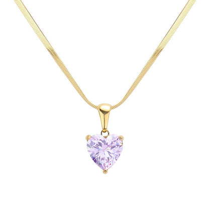 18K Gold Dipped Stainless Steel CZ Heart Pendant Necklace
