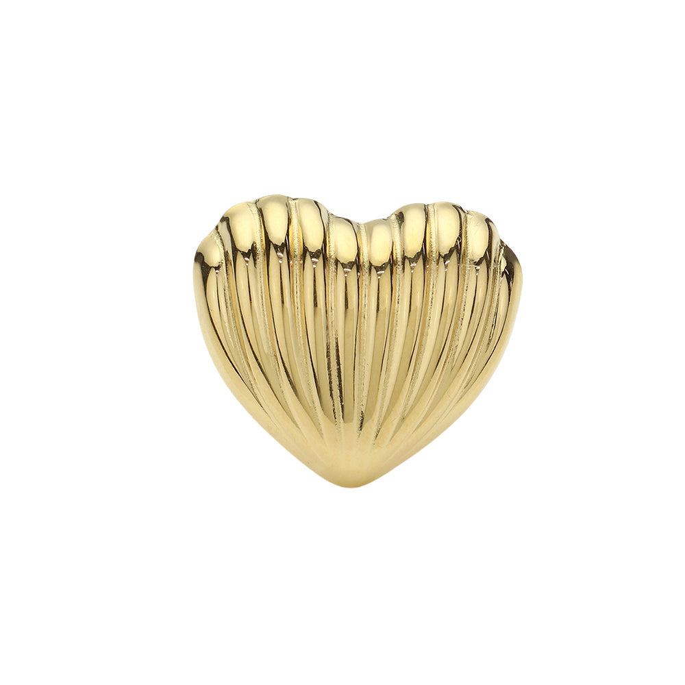 Stainless Steel Ribbed Heart Adjustable Ring