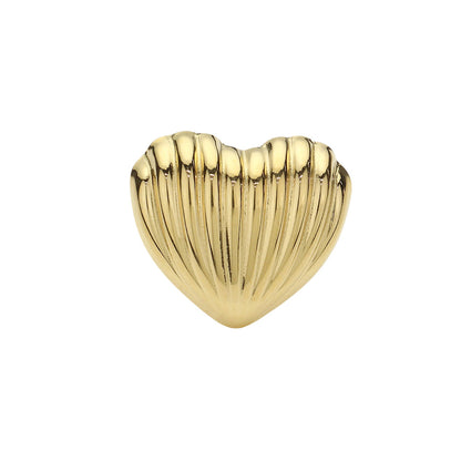 Stainless Steel Ribbed Heart Adjustable Ring