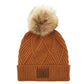 C.C Women's Heather Beanie Hat With Pom And Suede Patch