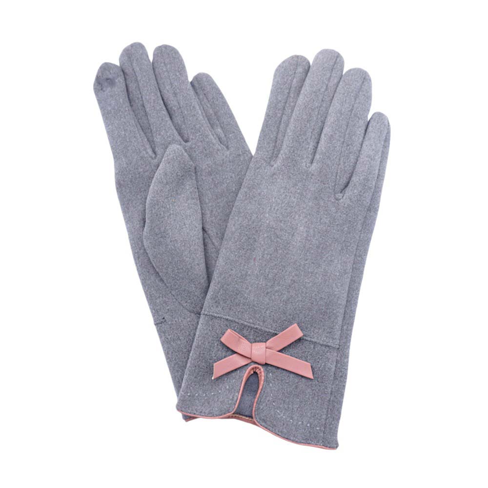 Bow Pointed Faux Suede Smart Touch Gloves
