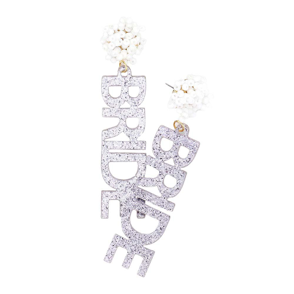 Bride Glittered Message Dangle Earrings