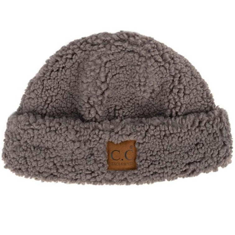 C.C Women's Sherpa Cuff Beanie with Suede Logo