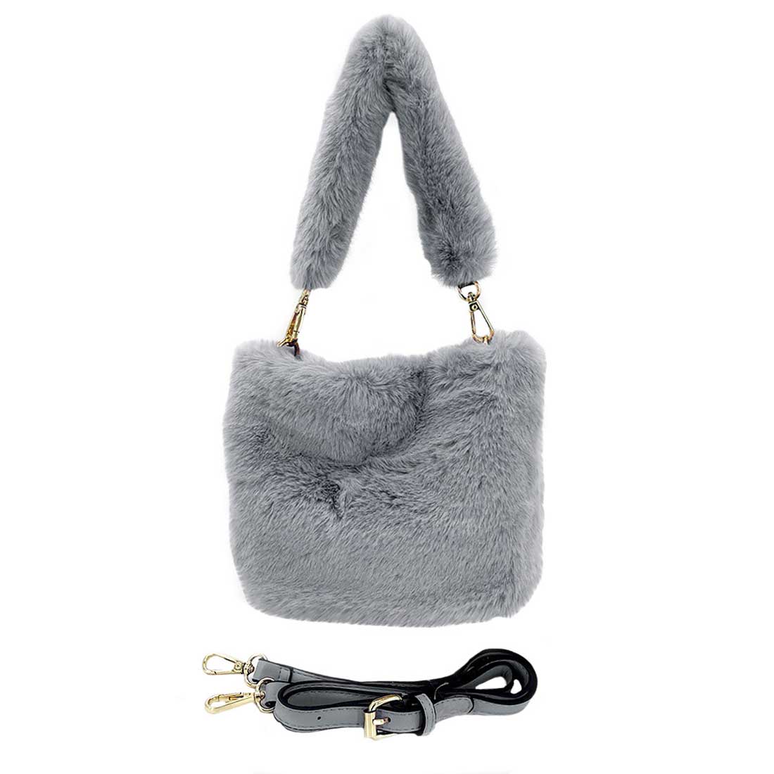 Fashionable Solid Faux Fur Tote Crossbody Bag