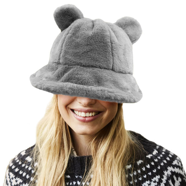 Faux Fur Bear Ear Bucket Hat