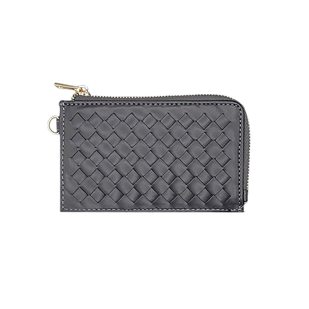 Faux Leather Basket Weave Flat Card Holder Wallet with Wristlet