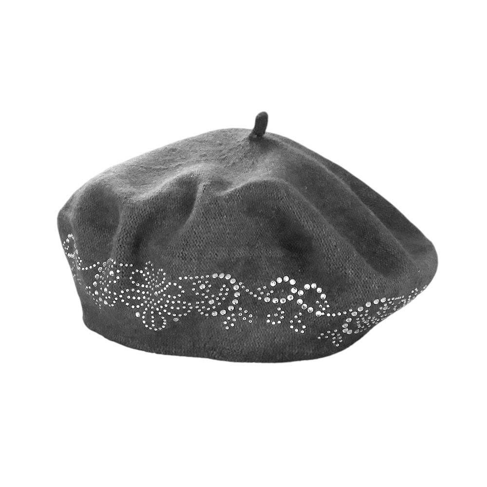 Women's Flower Bling Studded Beret Hat