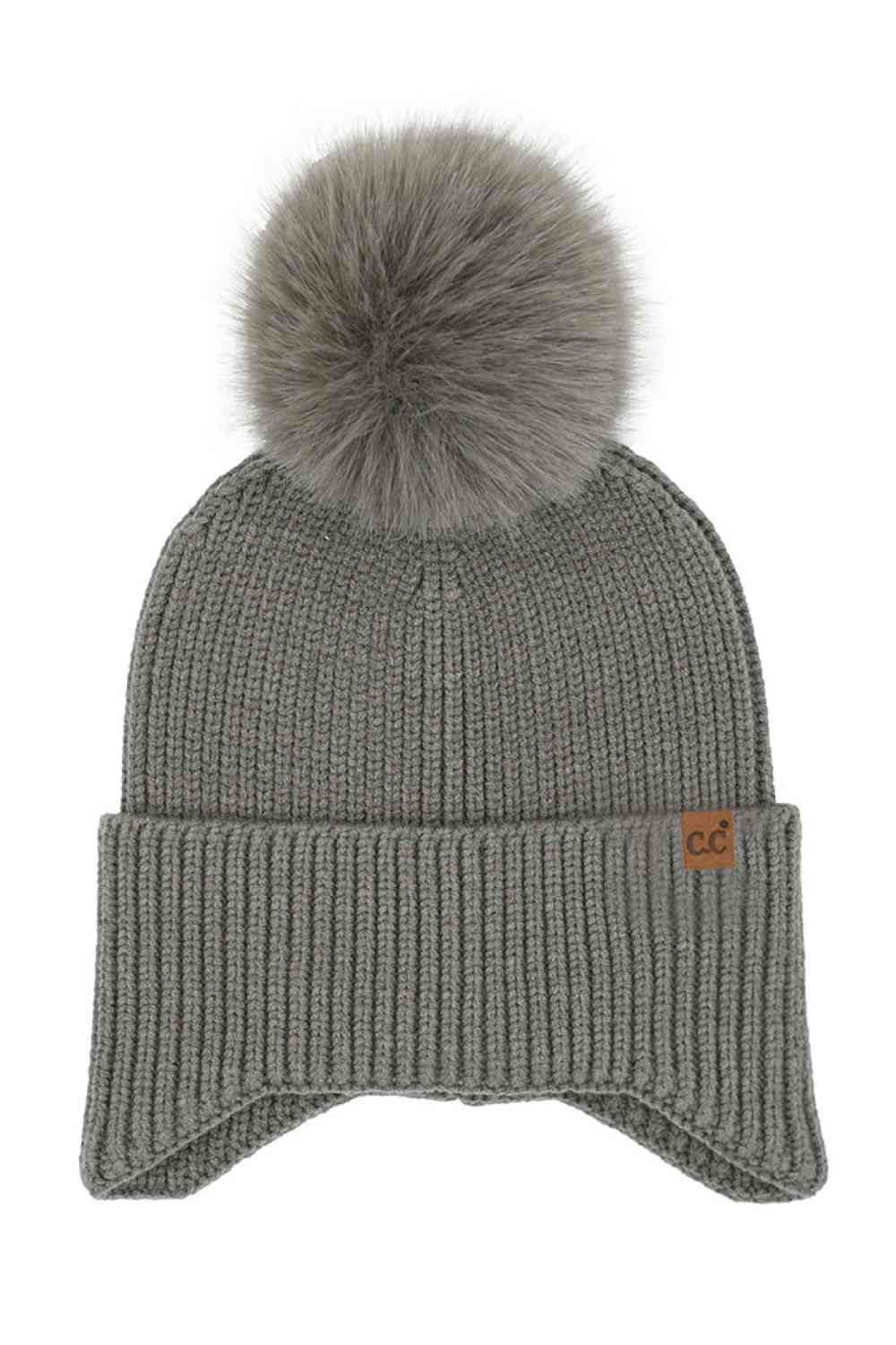 C.C Earflap Pom Knit Solid Beanie