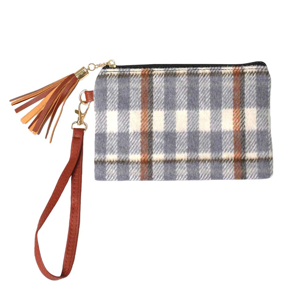 Plaid Check Wristlet Pouch Bag