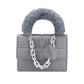 Solid Faux Fur Handle Tote Crossbody Bag