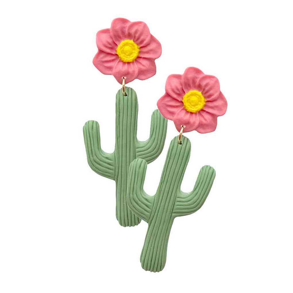 Flower Cactus Polymer Clay Dangle Earrings