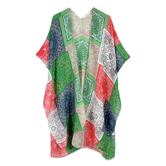 Paisley Bandana Patterned Cover Up Kimono Poncho