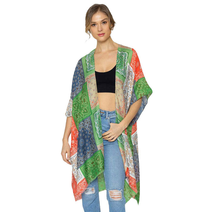 Paisley Bandana Patterned Cover Up Kimono Poncho