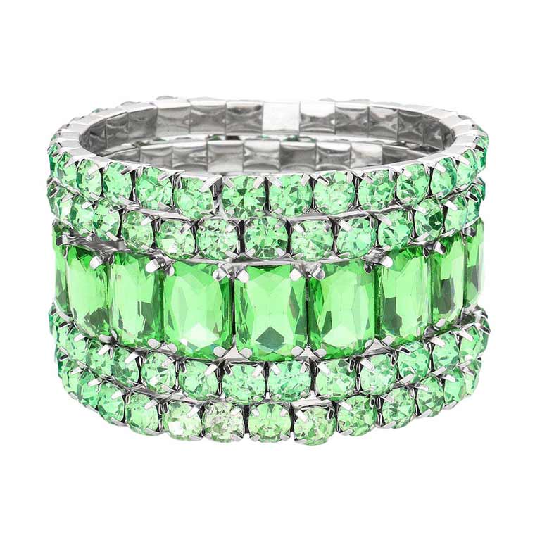 Women's 5Pcs Rectangle Round Stone Stretch Multi Layered Bracelets