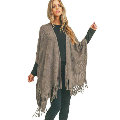 Embossed Pattern Tassel Ruana