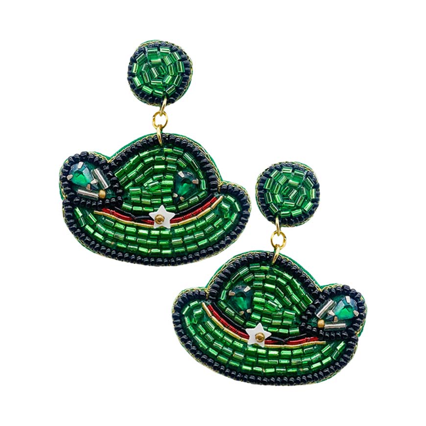 Felt Back St Patrick's Beaded Hat Dangle Earrings