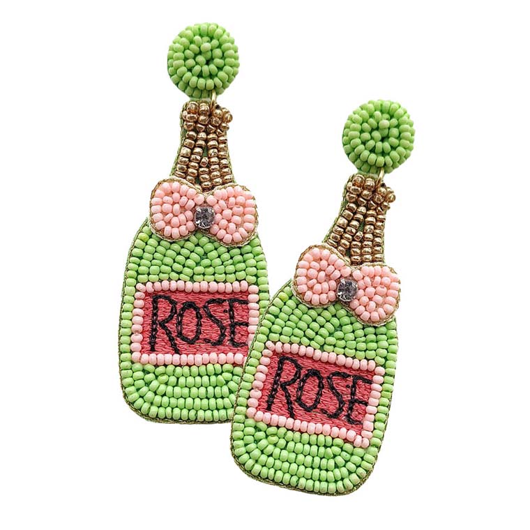 Felt Back Seed Beaded Champagne Dangle Earrings