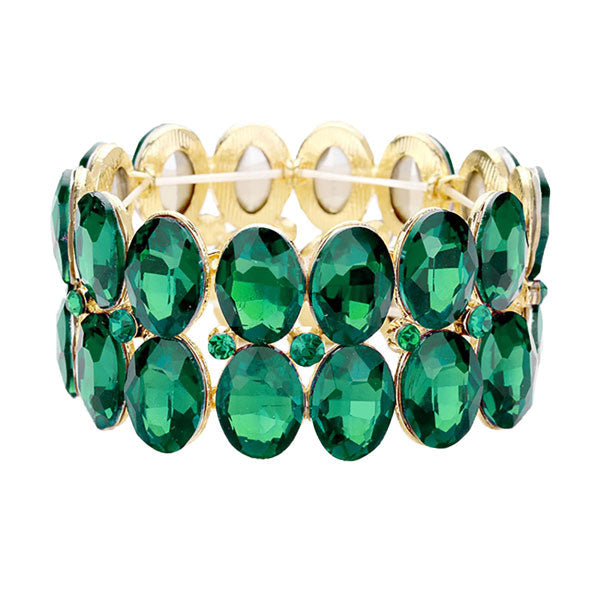 Glass Crystal Oval Stone Cluster Stretch Bracelet