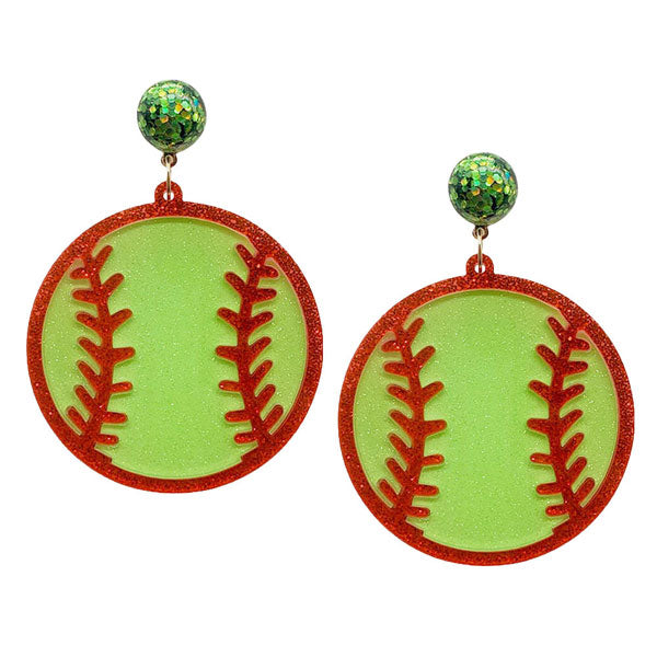 Glittered Resin Softball Dangle Earrings