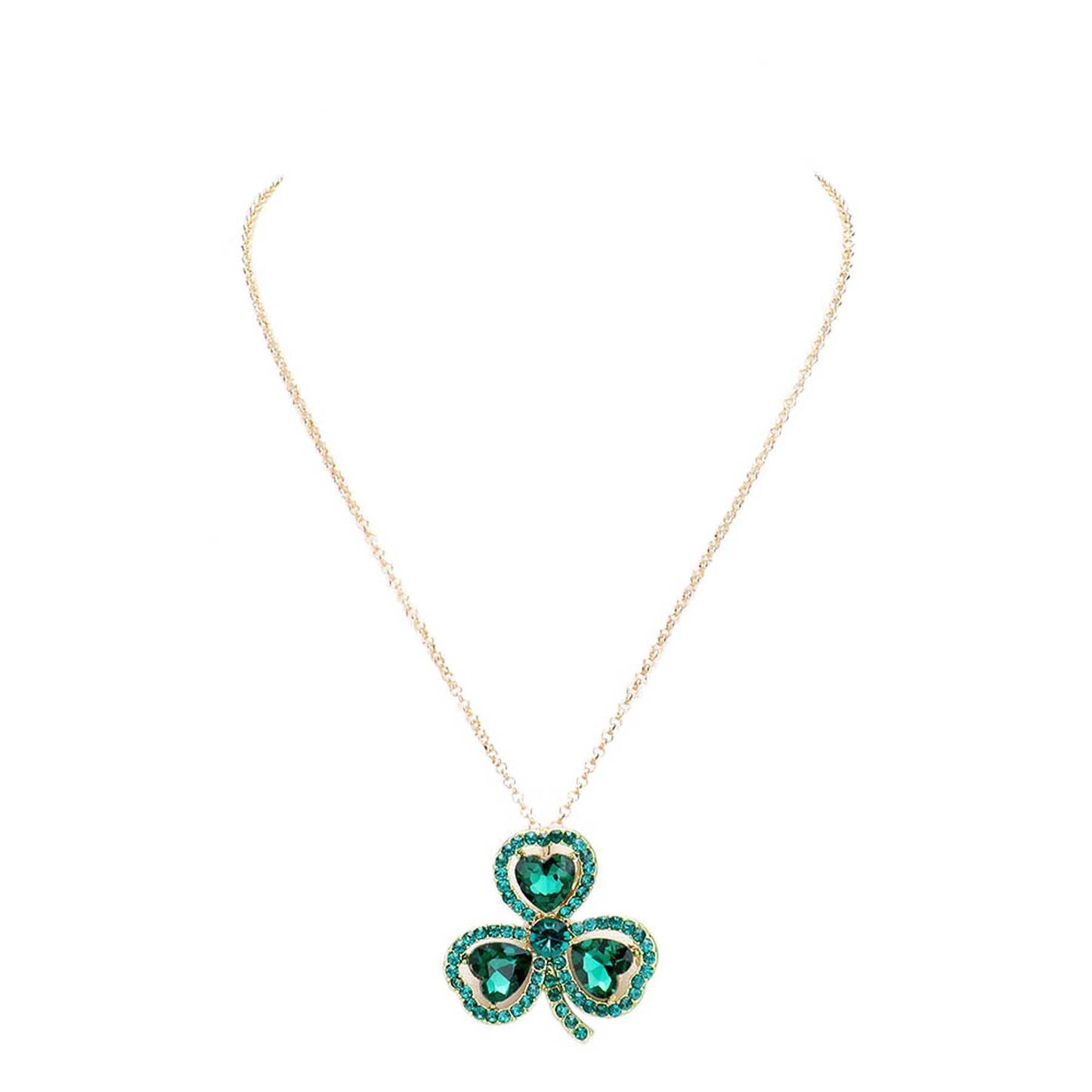 Women's Heart Crystal Rhinestone Clover Pendant Necklace St. Patrick's Day
