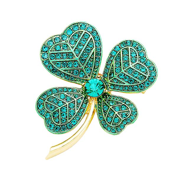 Pave Stone Cluster Clover Pin Brooch