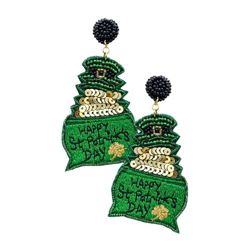 Happy St. Patrick's Day Felt Back Shamrock Dangle Earrings