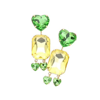 Heart Emerald Cut Stone Link Dangle Evening Earrings
