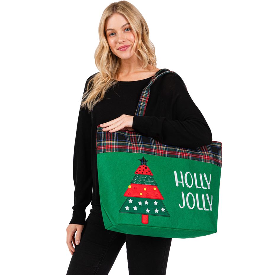 Holly Jolly Letter Christmas Tree Tote Bag