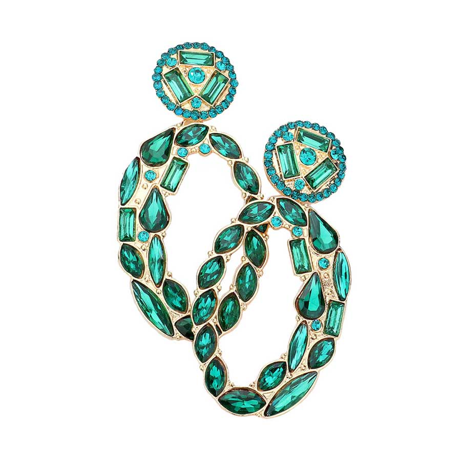 Marquise Round Rectangular Stone Cluster Evening Earrings