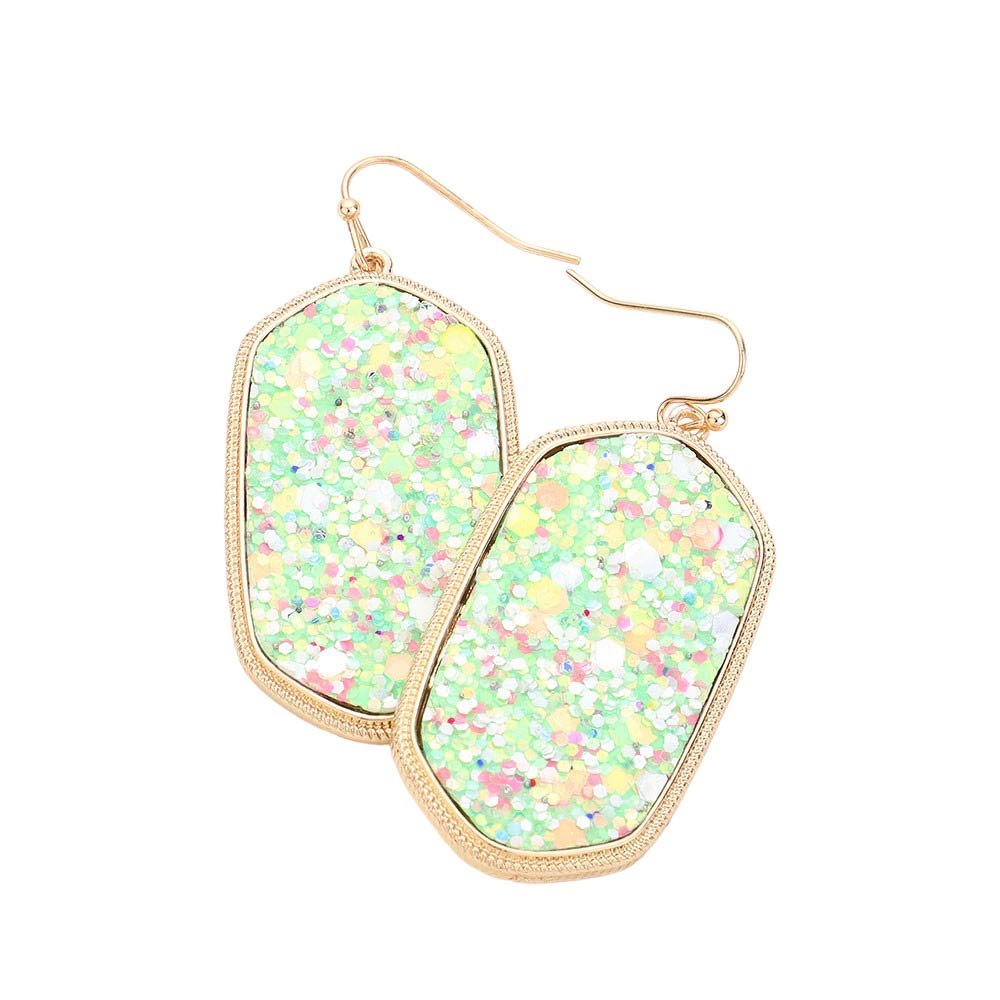 Sparkly Hexagon Frame Dangle Earrings