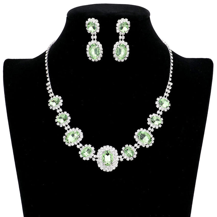 Oval Stone Accented Rhinestone Trimmed Necklace