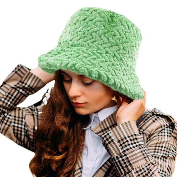 Patterned Faux Fur Solid Bucket Hat