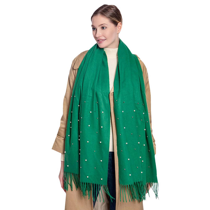 Pearl Embellished Solid Oblong Scarf