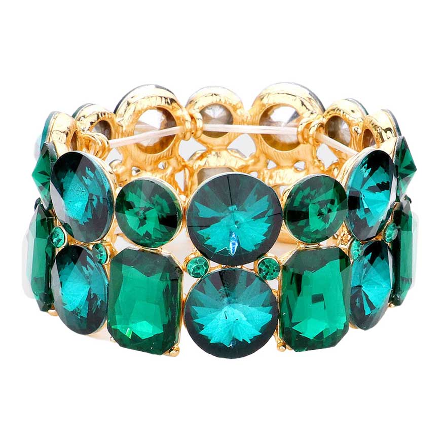Round Emerald Cut Stone Stretch Evening Bracelet