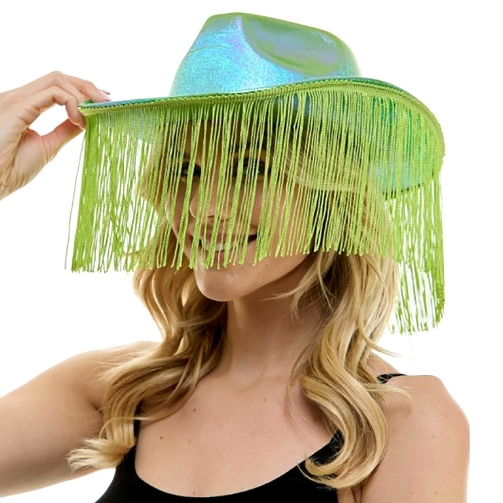 Shiny Western Cowboy Hat with Fringe