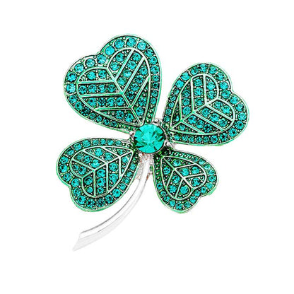 Pave Stone Cluster Clover Pin Brooch