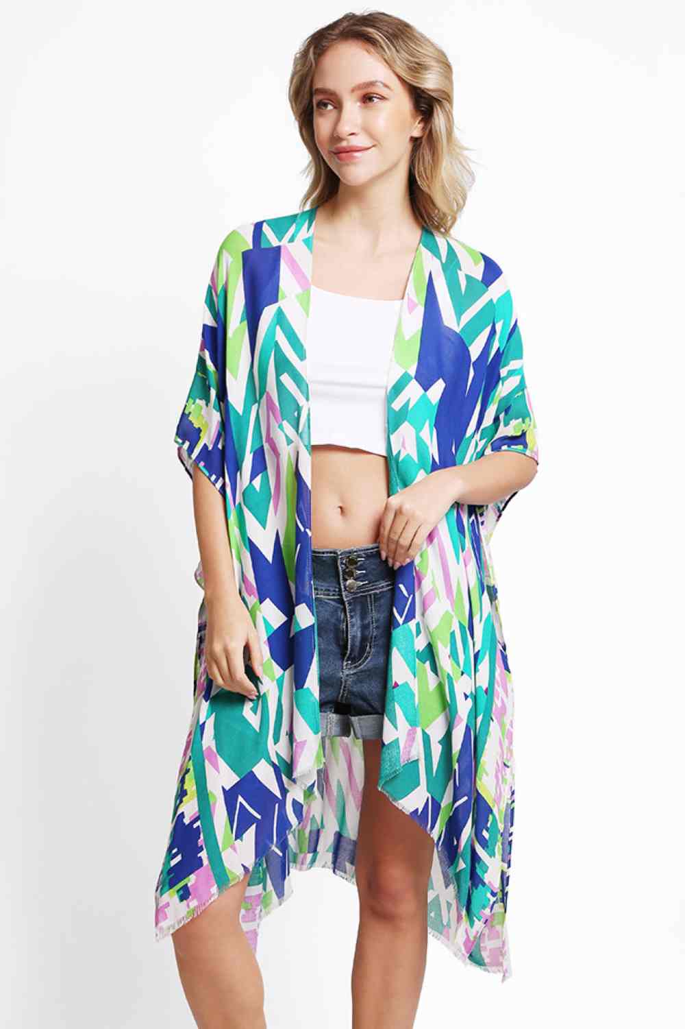 Geometric Abstract Summer Kimono Cover Up