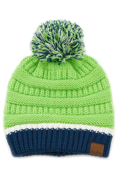 C.C Teal Color Ribbed Beanie With Pom