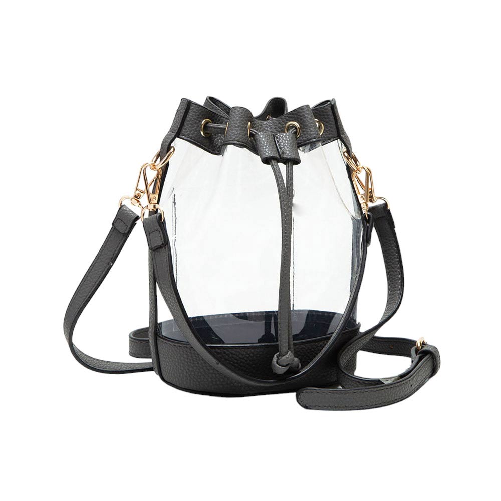 Solid Faux Leather Transparent Bucket Bag