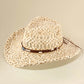 Boho Western Hamsa Hand Accent Band Breathable Woven Cowboy Fedora Sun Hat