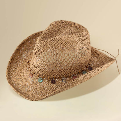 Sombrero Fedora de Verano Vaquero con Acento de Banda de Estación Decorativa Boho Occidental Trenzado