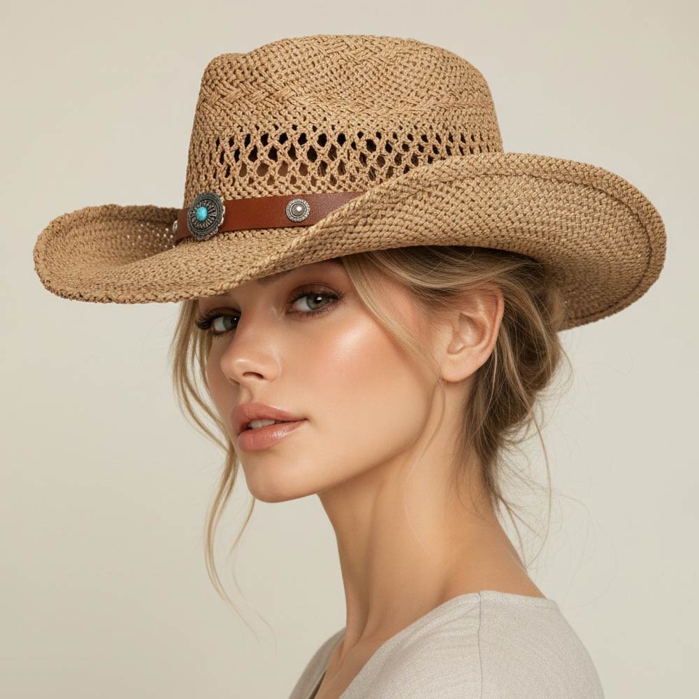 Boho Decorative Band Accent Western Woven Cowboy Summer Fedora Hat