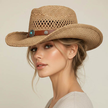 Boho Decorative Band Accent Western Woven Cowboy Summer Fedora Hat