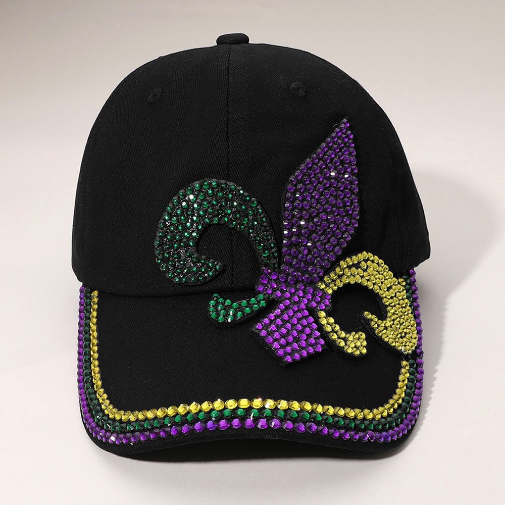 Bling Studded Mardi Gras Fleur de Lis Baseball Cap